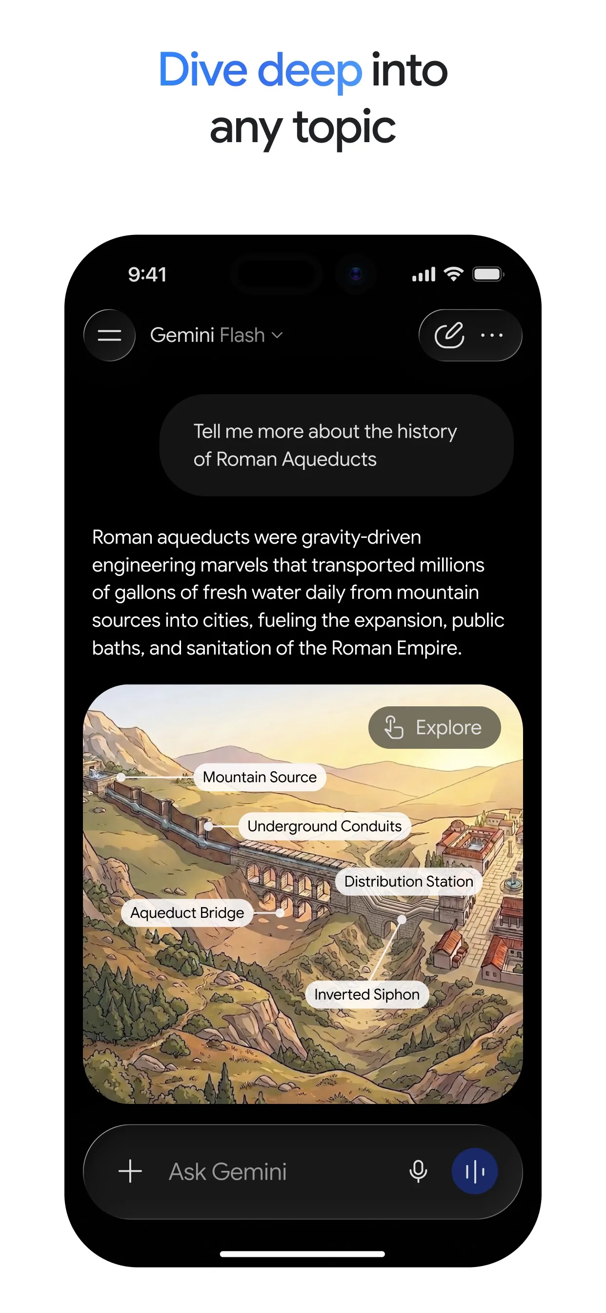 Gemini app on a phone showing a typed question and a written answer