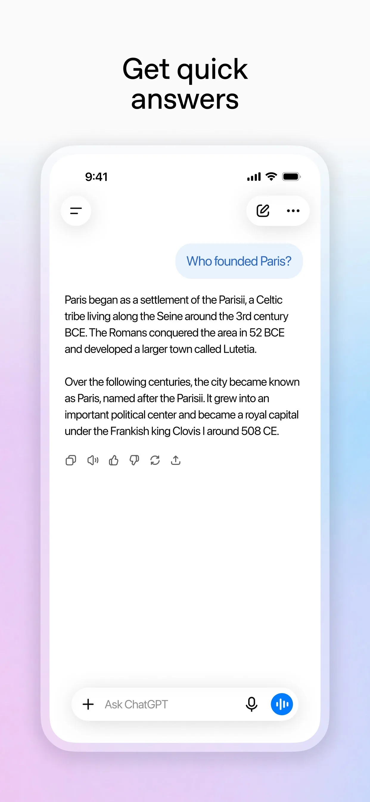 ChatGPT app on a phone showing a typed question and a written answer