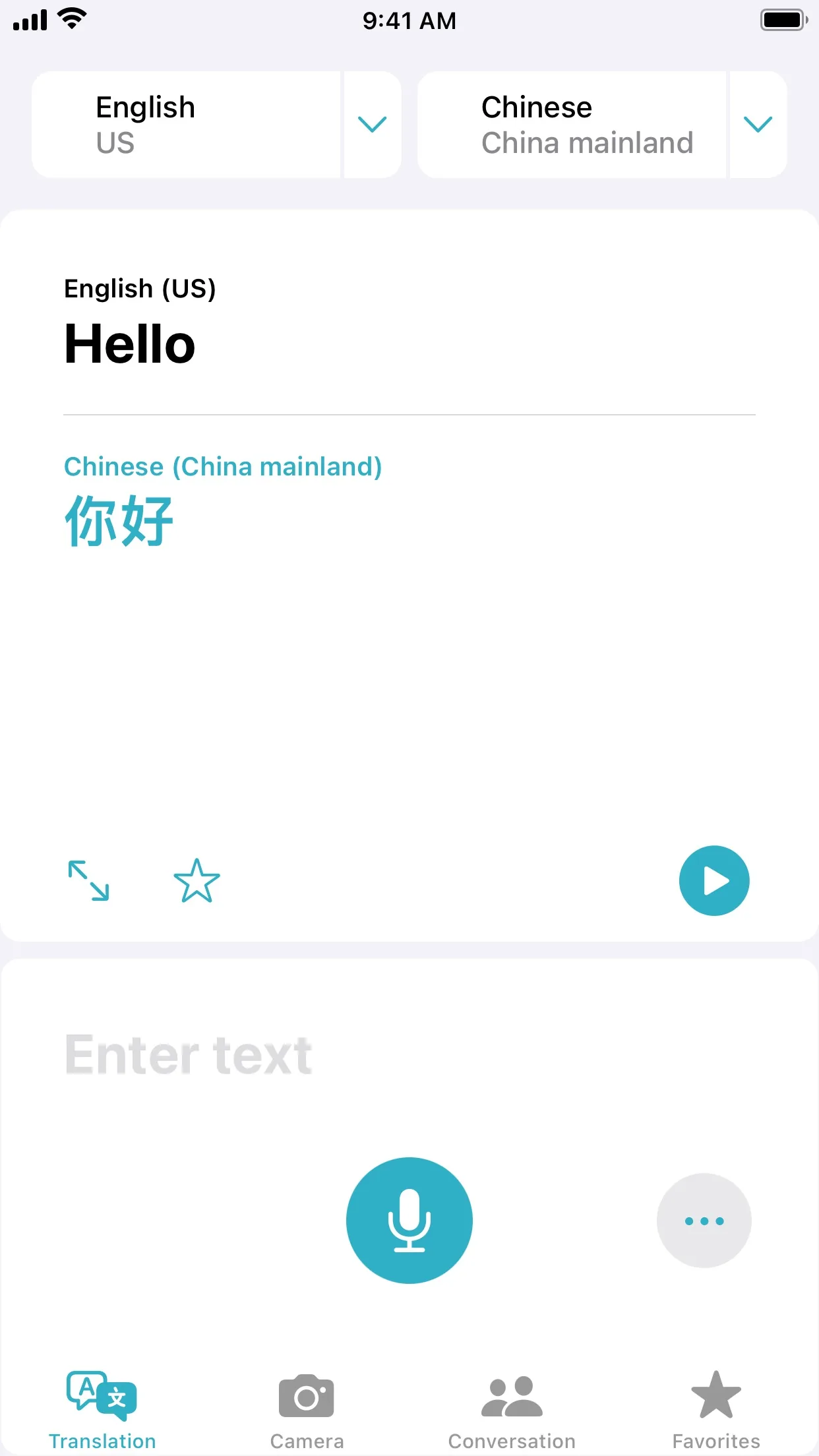 Apple Translate app with the Camera tab at the bottom