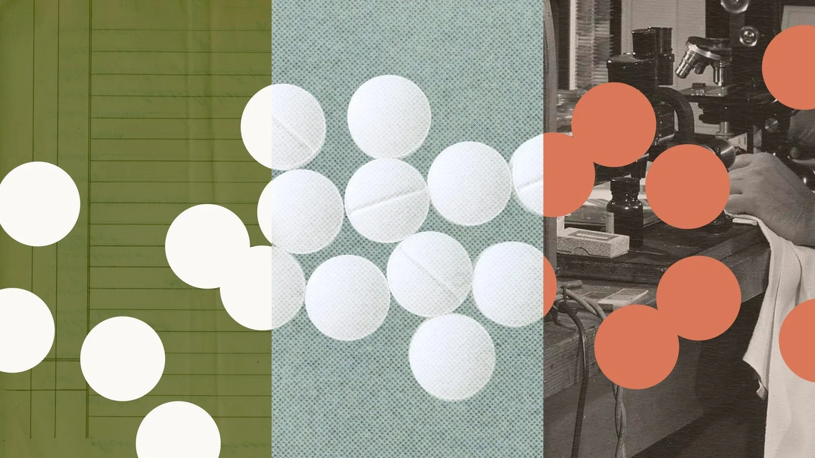 White pills on a green, teal and orange collage from Anthropic's announcement