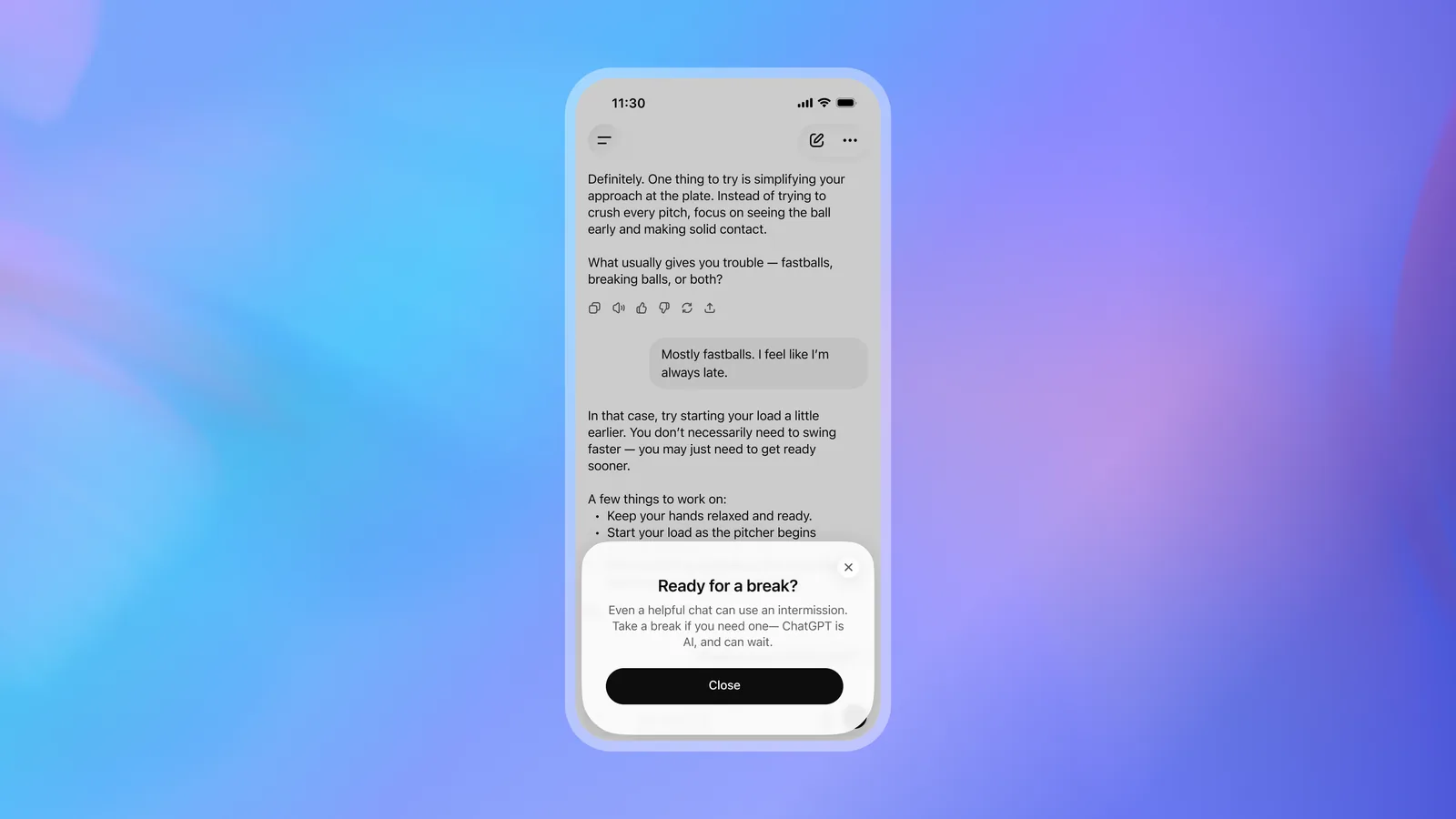 ChatGPT for Teens break reminder on a phone