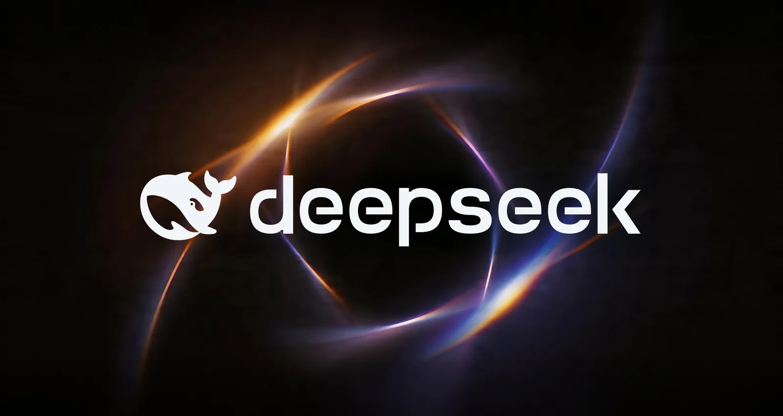 The DeepSeek logo on a dark background with streaks of light