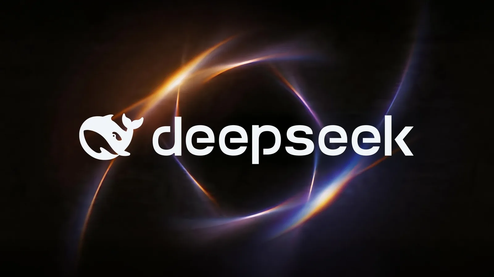 The DeepSeek logo on a dark background with streaks of light