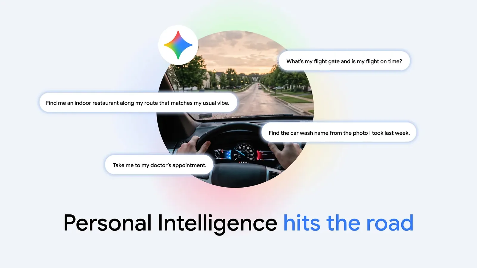 Google's graphic of questions drivers can ask Gemini in the car