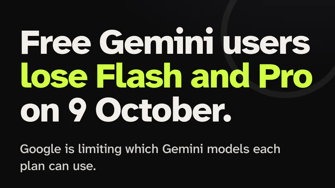 Open Loop News title card: Free Gemini users lose Flash and Pro on 9 October