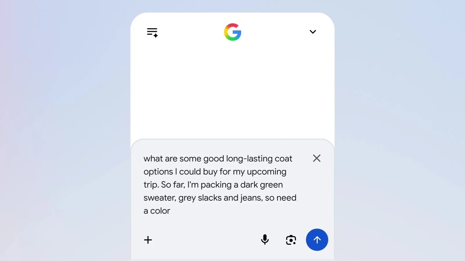 Google AI Mode demo of a question typed into the search box