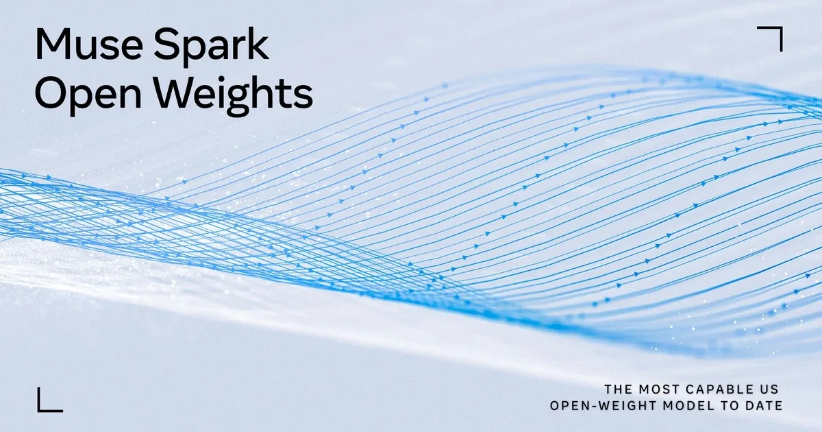 Muse Spark Open Weights title card with blue flowing lines