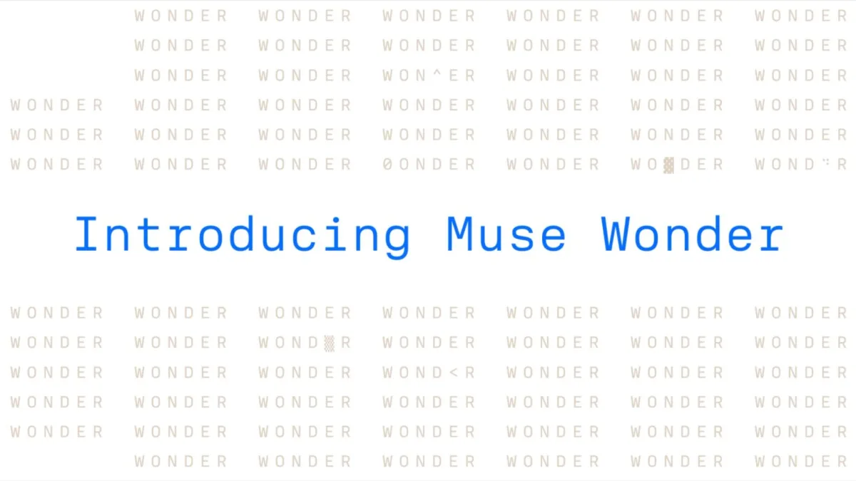 Meta's title card reading Introducing Muse Wonder, over rows of the word WONDER