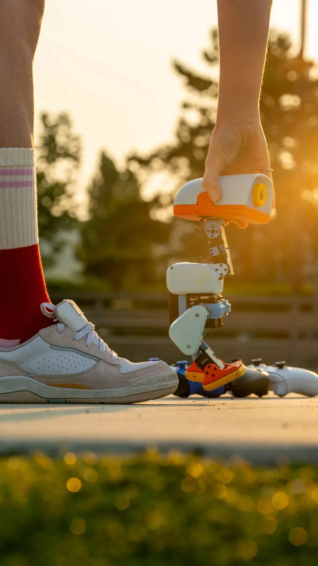 A Microduck robot on roller skates