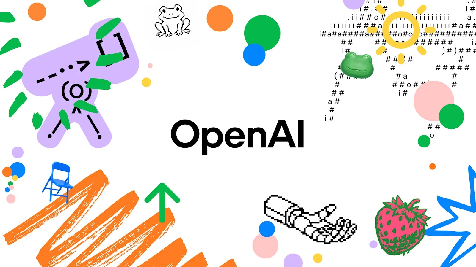 OpenAI's logo on a colourful banner